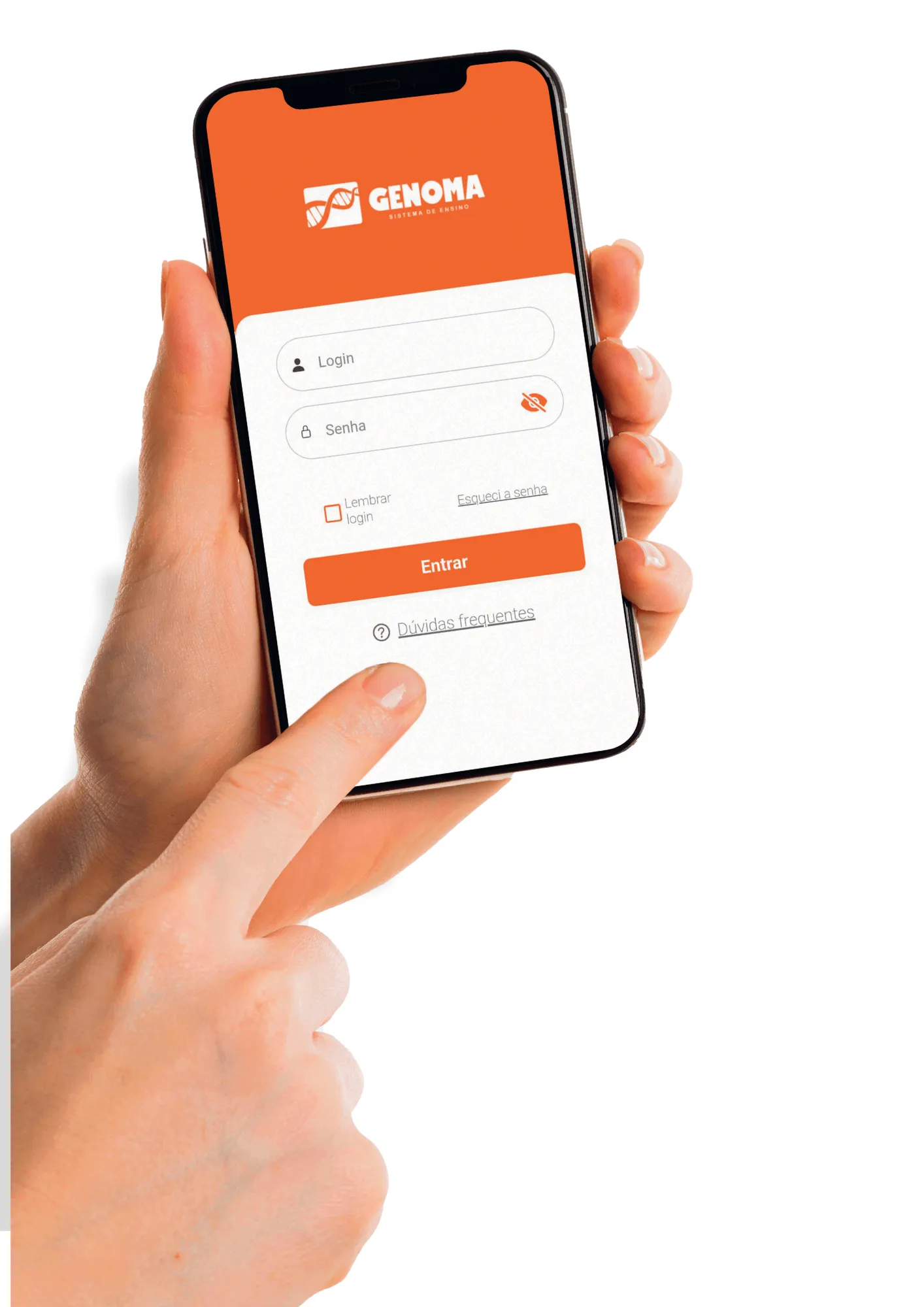 Baixe o APP Genoma 6 Celular com o aplicativo do Genoma aberto na tela de login